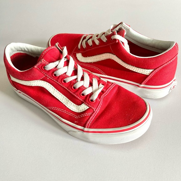 Vans Shoes - Vans Old Skool canvas low top sneakers racing red white womens 7 mens 5.5